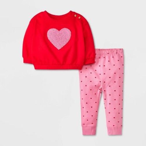 Baby Chenille Heart Top & Bottom Set - Cat & Jack™ Red/pink Newborn
