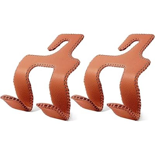 Car Purse Hook, 2 in 1 Car Seat Headrest Hooks Durable Hanger Storage Holder Leather Organizer for Hanging Grocery Bags, 2 Pack, Brown