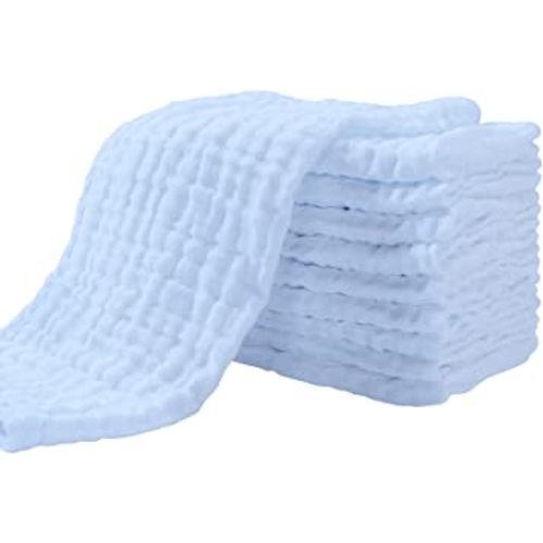 Yoofoss Muslin Burp Cloths for Baby 10 Pack 100% Cotton Baby Washcloths for Boys Girls Large 20''X10'' Super Soft and Absorbent Blue