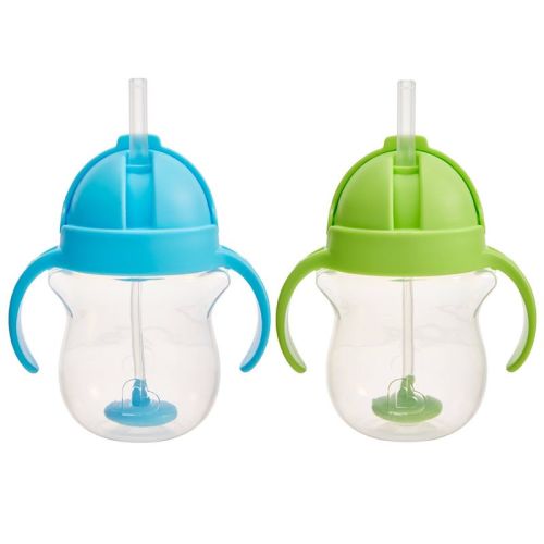 Munchkin 7oz/2pk Plastic Any Angle Click Lock Weighted Straw Trainer Sippy Cups - Blue/Green: BPA-Free, Leakproof Design