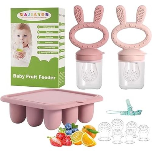 WAJIAYON Easter Bunny Baby Breastmilk Popsicle Molds & Baby Fruit Feeder,Food Freezer Tray Storage Containers, Silicone Teething Pacifier Feeder and Teether for Babies,Gifts for Boys and Girls-Purple