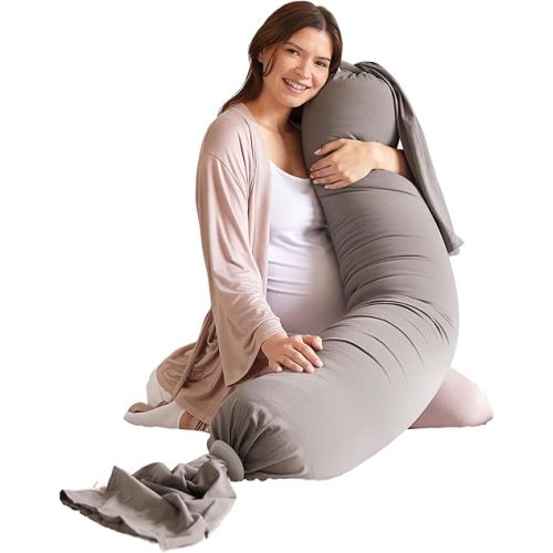 bbhugme Adjustable Pregnancy Pillow – Full Body Support for Side Sleeping - Adjustable Firmness and Shape - Supports Back, Legs, Belly, HIPS for Pregnant Women - Removable Cover - Stone