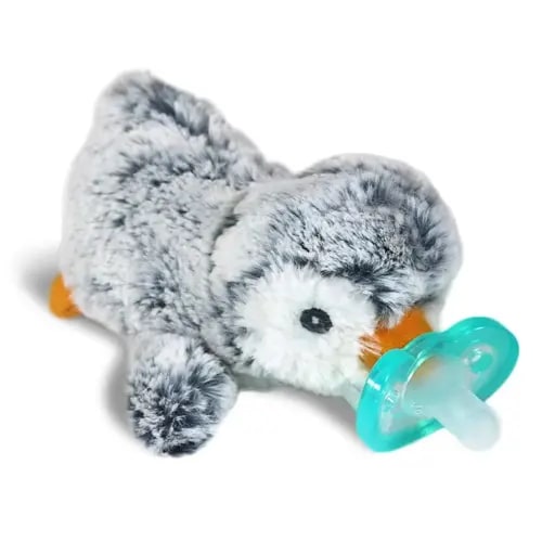 RaZbaby RaZbuddy JollyPop Pacifier Holder w/ Removable Baby Pacifier - 0m+ - BPA Free - Penguin