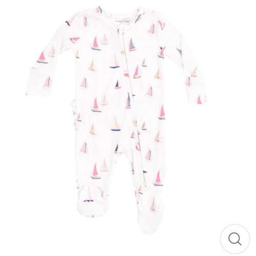 2 Way Zipper Ruffle Back Footie - Sailboats Pink