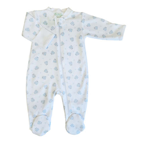 Boy Blue Bears Print Zip Footie