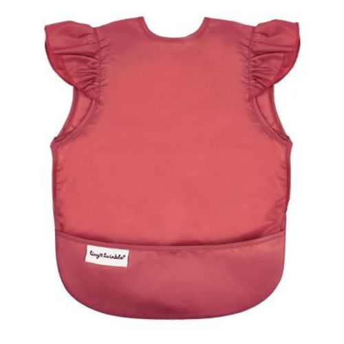 Tiny Twinkle Mess-Proof and Waterproof Baby Bib/Apron with Ruffled Shoulder, Machine Washable and BPA-Free (Taupe, Small 6-24 Months)