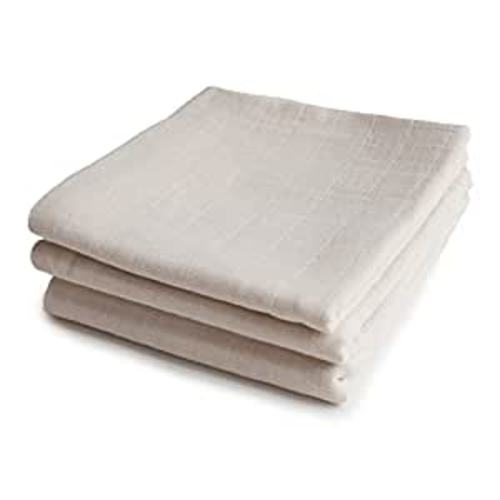mushie Muslin Baby Cloths | 100% Organic Cotton | 23.5" x 23.5" (Fog) 3-Pack
