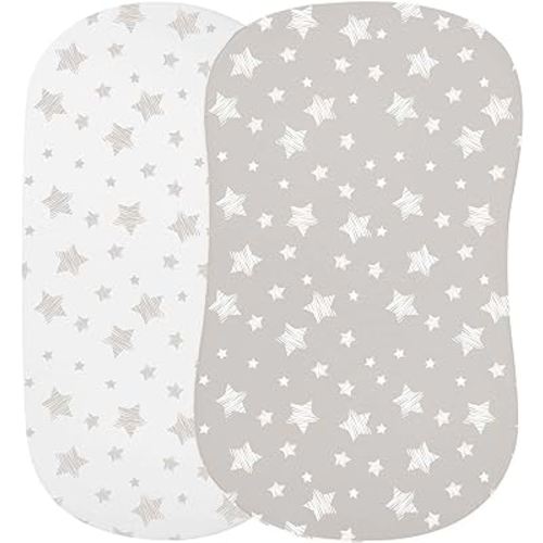 Ely's & Co. Bassinet Sheet Set 2 Pack 100% Jersey Cotton for Baby Girl and Baby Boy - Tan Drawn Star Design