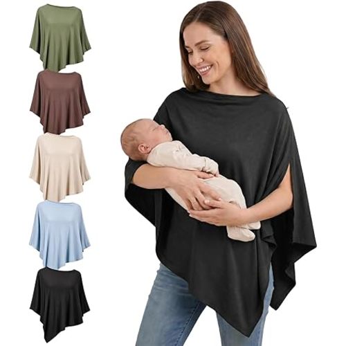 Nursing Cover for Breastfeeding, Soft Breathable Modal Breastfeeding Cover up, 360° Full Coverage Nursing Poncho, Multi-use Breastfeeding Cover for Baby Car Seat Shawl (Black)