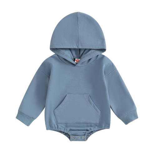 Tisuna Boys Girls Romper Solid Color Long Sleeve Hooded Tops Classic Comfortable Autumn Winter Kids Bodysuit Blue Size 0-3 Months