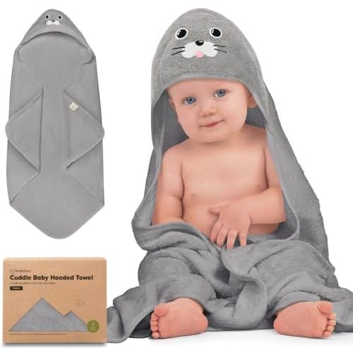 KeaBabies Hooded Baby Towel for Newborn, Baby Bath Towels (Seal, 35x35)