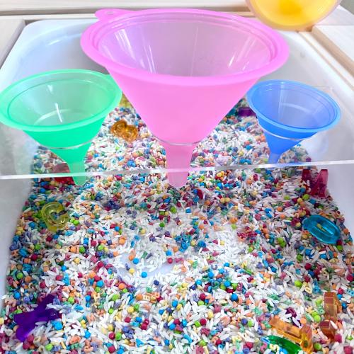 Flisat Funnel Play Insert | 4” Wide Sensory Bin Insert | Pour & Transfer Play | Compatible with IKEA Flisat Table