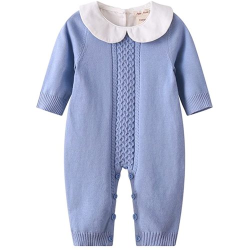 Auro Mesa Baby Infant Boy Girl Peter Pan Collar Knit Sweater Romper Outfit Clothes One-Piece Coverall Baby Clothing Jumpsuit - 3-6 Month - Blue