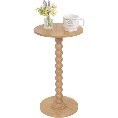 Small Side Table, Drink Table for Small Spaces, Modern Martini Table with Solid Wood Leg, Round End Tables Living Room for Bedroom and Office (Rustic Walnut)