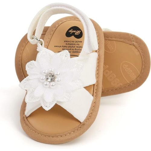 White Baby Girls Summer Sandals with Flower Bowknot - Size 0-6M