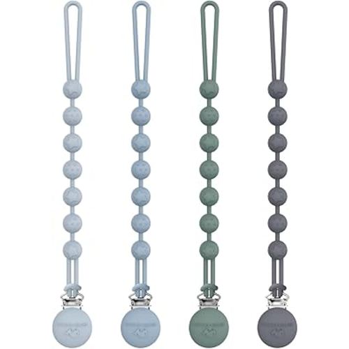 Cuddle Campus Silicone Pacifier Clip Holder with One Piece Design, Pack of 4 Soft Flexible Binky Clips with Texture for Baby Boy and Girl Set 3(6M+)