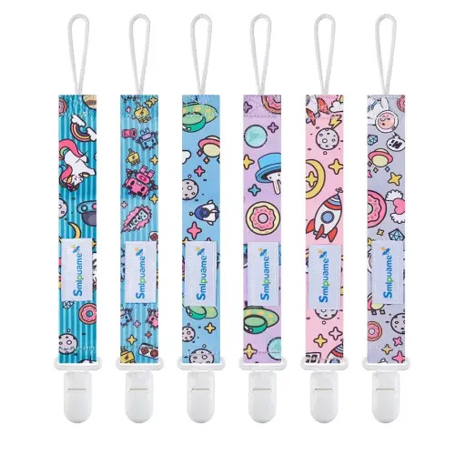 Smlpuame Pacifier Clip Girl,6 Pack Stylish Binky Clips Strap for Baby Girls,Paci Holder with Clip Lightweight Universal Fits Most Pacifiers Teether Toy Teething Ring Soothie,Baby Gift(Travel in Space)