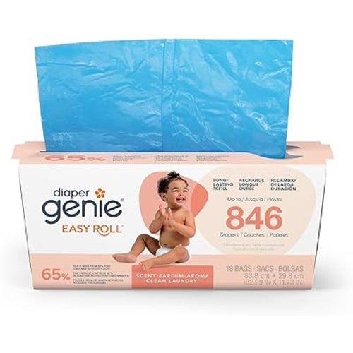 Diaper Genie Easy Roll Refill | 18 Clean Laundry Scent Bags | 65% PCR Film | Fits Platinum, Signature & Deluxe