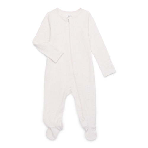 Wonder Nation Baby Boy or Girl Zip Front Footed Sleep and Play Pajamas, Wheat Heather, Preemieie 6 to 9 Months