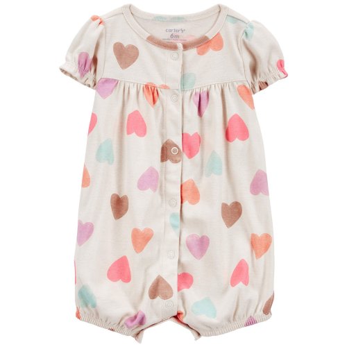 Baby Heart Print Ribbed Short-Sleeve Romper - Carter's | Carter's