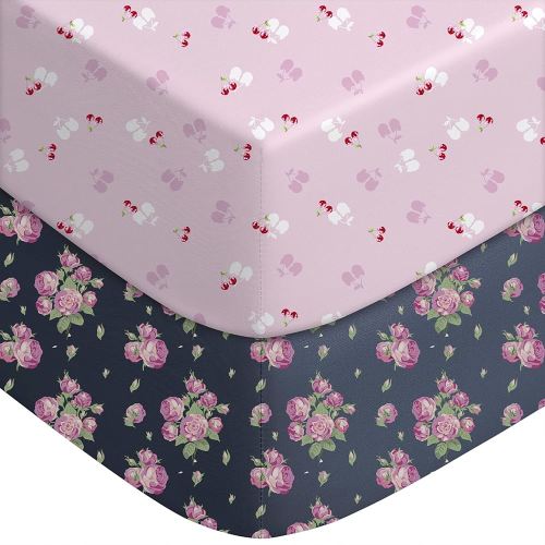 Yoofoss Baby Crib Sheets for Boys Girls, Fitted Crib Sheet 2 Pack for Standard Crib and Toddler Mattress, Super Soft Microfiber Baby Sheet 28x52x8in(Pink+Cherry)