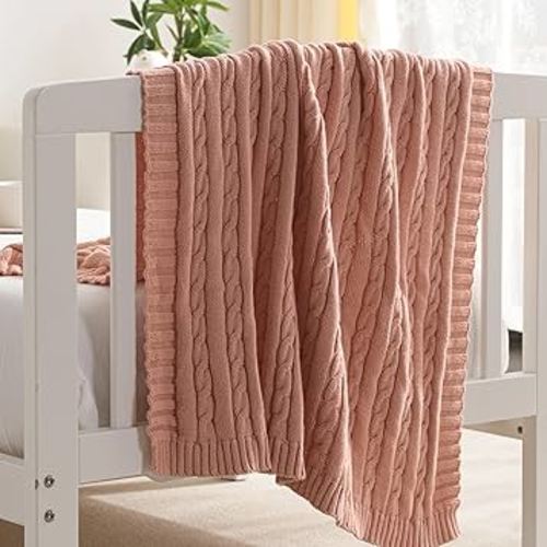 NTBAY 100% Pure Cotton Cable Knit Toddler Blanket, Super Soft Warm Breathable 30x40 Baby Blanket for Crib, Stroller, Nursery, Travel, Newborn, 30x40 Inches, Coral Orange