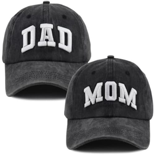 Dad and Mom Hats for Men Women, 3D Embroidered Adjustable Washed Cotton Fathers Mothers Day Birthday Baseball Caps