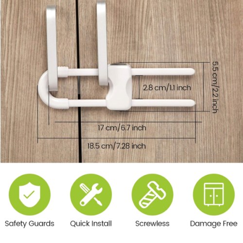 Jetec 10 Pieces Cabinet Locks for Babies, U-Shaped Proofing Drawers Safety Child Locks Adjustable, Easy to Use Childproof Latch for Knob Handle on Kitchen Door Storage Cupboard Closet (White)