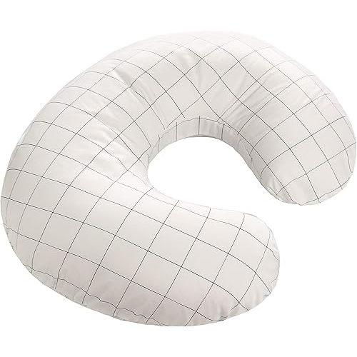 LAT Nursing Pillow and Positioner,Best for Mom Breastfeeding Pillow,100% Cotton Soft Fits Snug On Infant (White Grid)