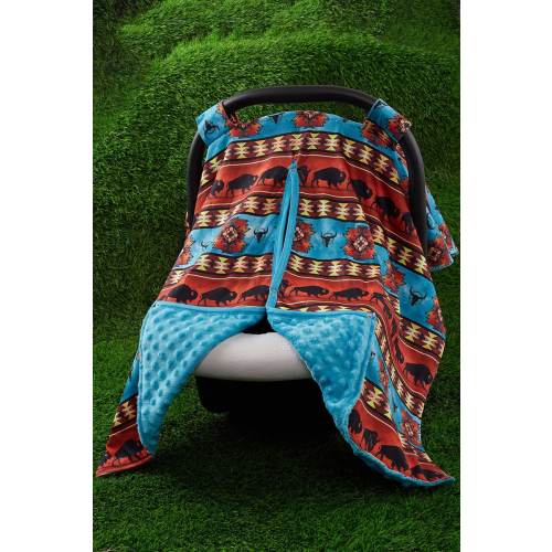 Baby Boy Rodeo Baby Western Minky Infant Carrier Car Seat Cover Aztec Buffalo Blue