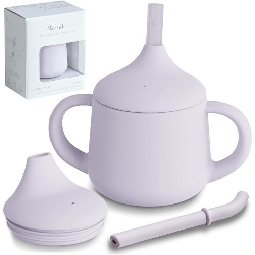 Moonkie Silicone Baby Sippy Cups | Straw Cup Baby | Toddler Cup with Straw | 3 Stages Training Cup for Baby Infants Toddlers and Kid, 4 oz(Mauve)