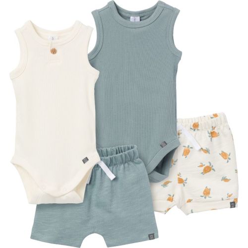 Modern Moments™ by Gerber Baby Boys' 4-Piece Bodysuit and Short Set, Cream/Teal, 12 Months