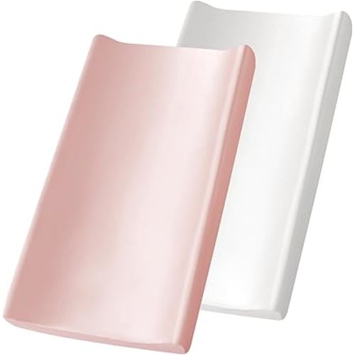 SiinvdaBZX 2 Pack Changing Pad Cover for Baby Girls Boys, Satin Silky Soft Changing Table Covers 32"x16"+5" Diaper Changing Pad Sheets, Pink & White