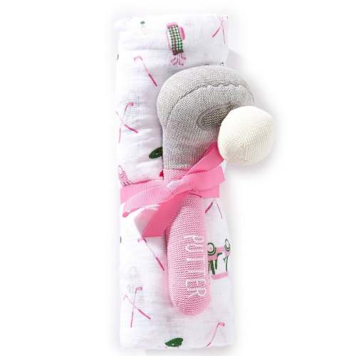 Mud Pie Baby Girls Golf Swaddle And Rattle 2-Piece Set