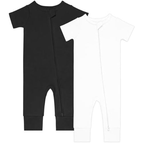 GUISBY Footless Short Sleeve Baby Pajamas with Zipper Cotton Infant Sleepwear