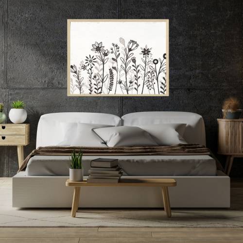 Black and White Flowers Wall Decor, Black Flower Wall Art Print, Framed Kitchen Art, Framed Bedroom Wall Art