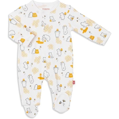 Magnetic Me Footie Pajamas - 100% Organic Cotton Baby Pajamas - Quick Magnetic Fastener Sleeper for Baby Boy and Girl