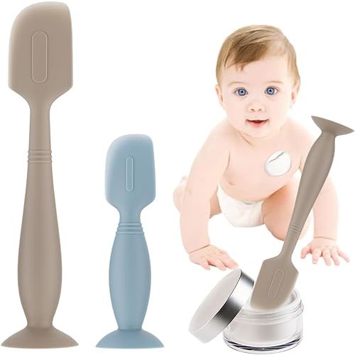 2pcs Baby Diaper Cream Spatula, Silicone Diaper Cream Applicator,Butt Paste Spatula Diaper Cream Brush for Newborn Baby Essentials, Large Sizex1 Small Sizex1(Khaki/Blue)