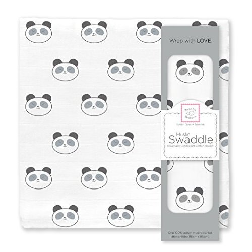 SwaddleDesigns Cotton Muslin Swaddle Blanket, Receiving Blanket for Boys & Girls, Best Shower Gift, 46x46 inches, Black Panda