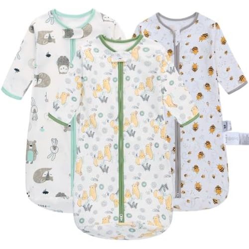 Sleep Sack Long Sleeve 3 Pack 100% Cotton Baby Wearable Blanket Long Sleeve Sleeping Sack for Infant 0-18 Months