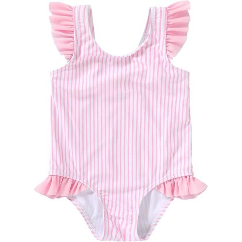 Tiny Cutey Toddler Girl Swimsuit Ruffled Stripe Sleeveless Swimwear One-Piece Baby Girl Bathing Suits