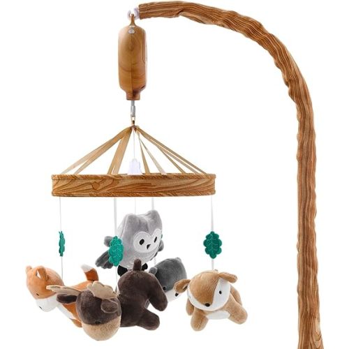 The Peanutshell Crib Mobile for Boys or Girls - Woodgrain Musical Baby Crib Mobile with 12 Lullabies, Whimsical Woodland Baby Whimsical Woodland Nursery Decor