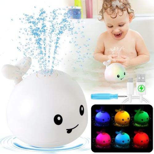 Baby Bath Toys, Baby Toys Whale, Light Up Bath Toys, Sprinkler Bathtub Toys for Toddlers Infant Kids Boys Girls, Spray Water Bath Toy, Pool Bathroom Baby Toy - white