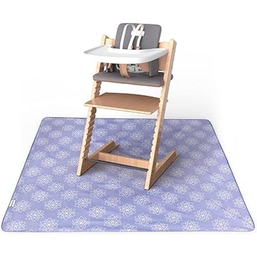 Tiny Twinkle Splat Mat for Under High Chair or Table | 51" x 51" Waterproof & Mess-Proof High Chair Mat for Baby, Machine Washable for Mealtime or Art (Lotus)