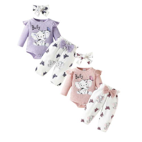Cathalem Baby Girl Outfit Set, 6-Piece (Purple/Red,3-6 Months)