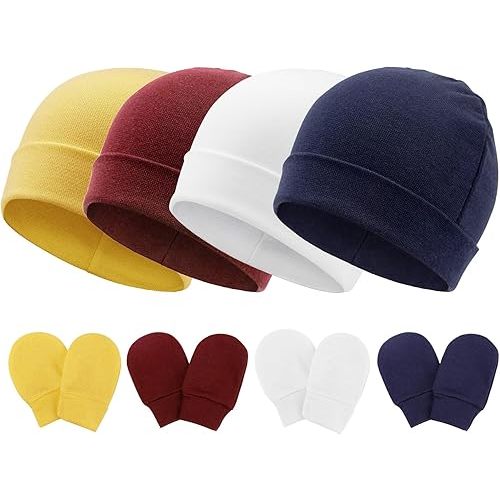 BQUBO Baby Hats and Mittens Infant Cotton Beanie Gloves No Scratch Set Newborn Hospital Hat for Boys Girls