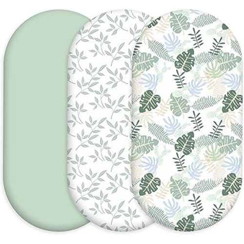 Baby Bassinet Sheets 3 Pack, Fitted Mattress Sheets for Boys & Girls, Ultra Soft Breathable, Universal Compatible with Halo Bassinest Swivel Sleeper(Sage Green, 32x16 Inch)
