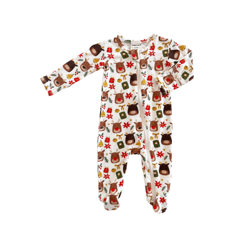 2-Way Zip Footie, Reindeer Friends