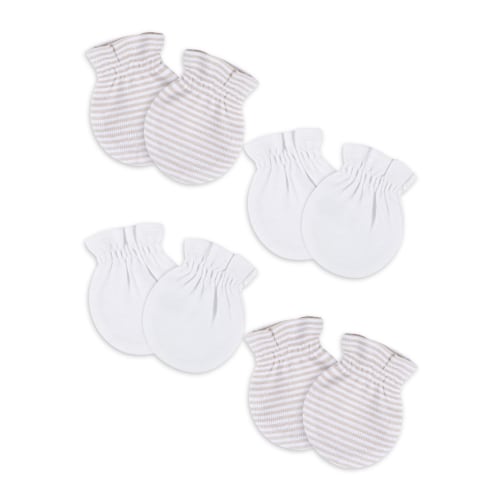 Gerber Baby Boy or Girl Unisex White Mittens, 4-Pack, One Size