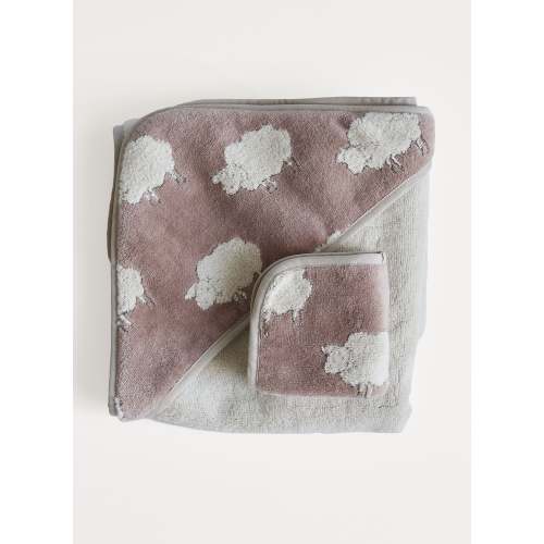 Sweet Sheep Jacquard Hooded Towel and Washcloth Set